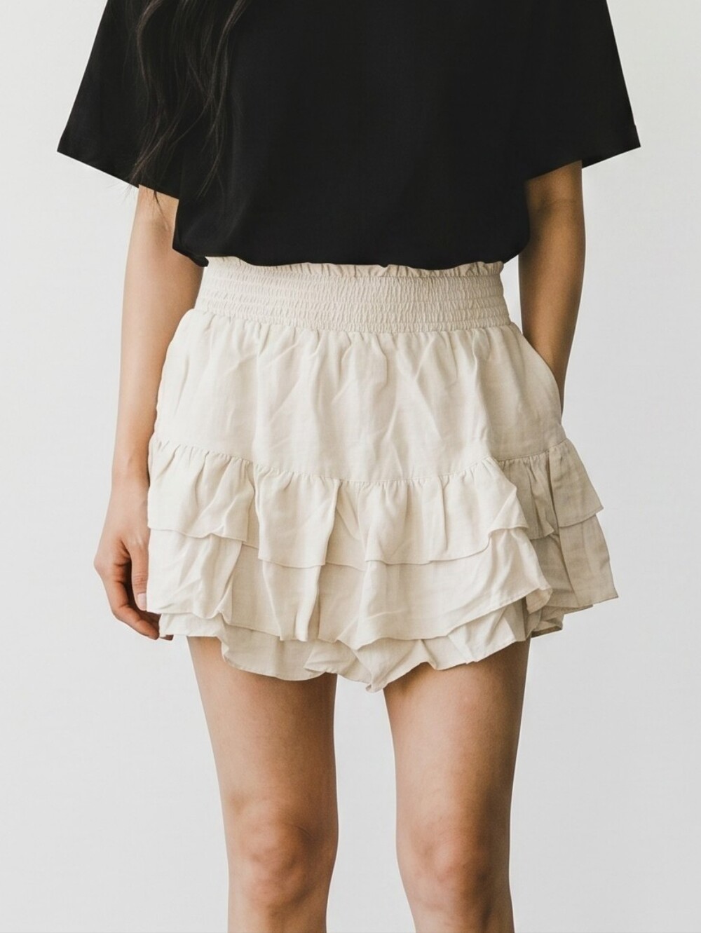 SHEIN Cream Ruffle Tiered Mini Skort